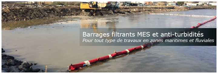 Barrages filtrants MES (matières en suspension) et anti-turbidités - Travaux zones maritimes et fluviales